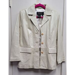Terry Lewis Classic‎ Luxuries Womens Ivory Cream Leather Jacket Petite XS